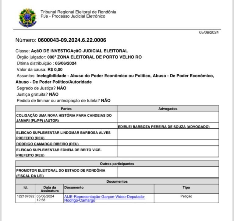 PL entra com Ação Judicial pedindo a cassação de registro e inelegibilidade de Lindomar Garçom e Rodrigo Camargo