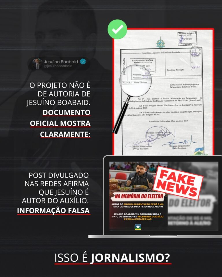 Justiça determina correção de notícia sobre auxílio-alimentação na ALE/RO